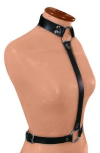 Ladies Sexy Harness Real Leather Slim Body Black Collar Harness (Free P&P In Uk) - Picture 1 of 3