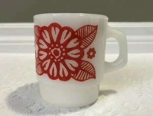 Vintage-Retro Anchor-Hocking Fire-King Red Floral Graphics on OW MG D-Handle Mug - Bild 1 von 12