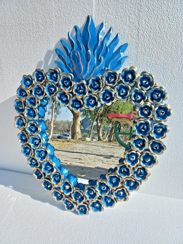 PUNCHED TIN MIRROR flower roses, Mexican hacienda style 25" Cover