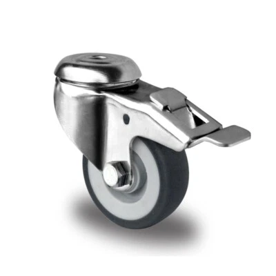 VELUMA Edelstahl Apparaterollen Rückenloch Bremse Rad 50mm INOX Rostfrei Industrierolle