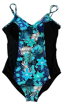 Traje de baño Cristina azul para mujer 18x4 una pieza floral bloques de colores delgado y con forma de playa Foto 1 de 4