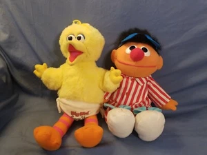 2 Sesame Street Talking Plush Dolls - Big Bird in Diaper & Ernie in Pajamas - Picture 1 of 5