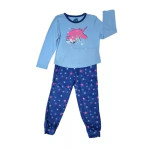 Sleepwear Girls Unicorn Blue Long Sleeve Pajamas Fleece Pants set New w Tag - Picture 1 of 6