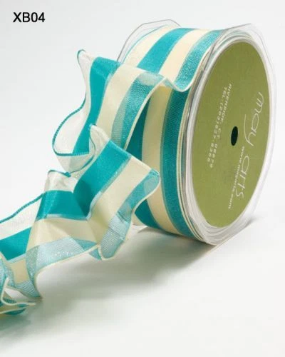 CINTAS MAY ARTS ~ RAYAS TRANSPARENTES ~ TURQUESA Y MARFIL ~ BORDE DE ALAMBRE ~ ¡1,5 PULGADAS X 1 YARDA! Foto 1 de 1