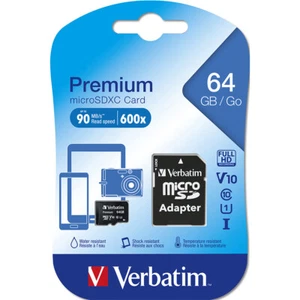 Verbatim 64GB Micro SDXC Memory Card File Storage w/ SD Adaptor Class 10 UHS-I - Picture 1 of 2