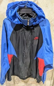 Vtg Nike Windbreaker XL 80s 90s Y2K Hip Hop Colorblock Black Blue Red Hooded - Picture 1 of 7