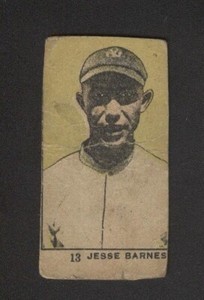 1920 W519-1-1 Strip Card Numbered Jesse Barnes #13 Missing Team on Chest