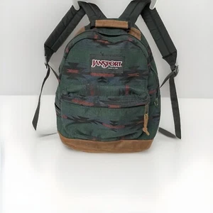 Vintage Jansport USA Aztec Tribal Rucksack LEDER UNTERER GRIFF grün Rucksack TASCHE - Bild 1 von 14