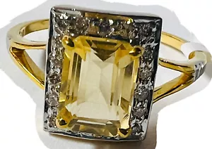 Natürliche DIAMANTEN + CITRIN 0,25ct 14kt massiv Gelbgold Ringgröße 7 # Hochzeit - Bild 1 von 10