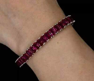 8.00Ct Emerald Cut Lab-Created Ruby Tennis Bracelet 14K White Gold Plated - Picture 1 of 4