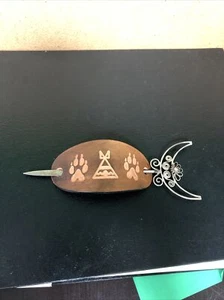 Vintage Hand Made Indigenous Leather & Soldered Metal Hair Pin Piece - Picture 1 of 8