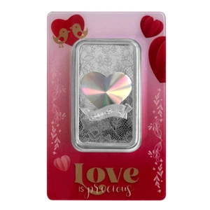 50 Gram Silver Love is Precious Heart Hologram Crafted by PAMP - Picture 1 of 9