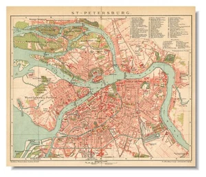 SANKT PETERSBURG Original Vintage KARTE RUSSLAND 1896 Санкт-Петербург Россия - Bild 1 von 15