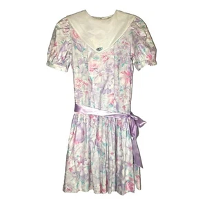 VTG Rare Editions Dress Girls 14 Floral Cottagecore Union Made USA Short Sleeve - Picture 1 of 21