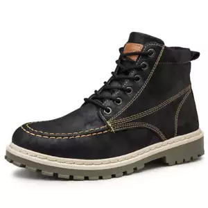 Men's Ankle Boots Autumn Winter Fashion Shoes Round Toe Front Lace Up Solid Colo - Picture 1 of 26