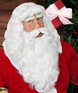 Professionelles Weihnachtsmannperücke, Bart & Schnurrbart Deluxe Weihnachtsmann Kostüm - Bild 1 von 5