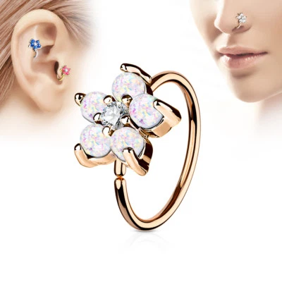 Ópalo CZ Flor Oro Rosa IP Helix Tragus Rook Snug Daith Aro Nariz Anillo Piercing Foto 1 de 2