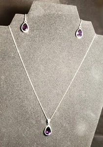 Coldwater Creek Sterlingsilber Amethyst Träne Tropfen Halskette und Ohrring Set - Bild 1 von 4