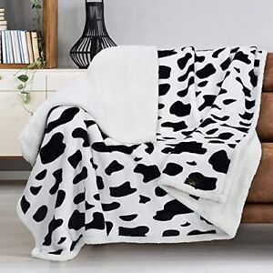 Catalonia Classy Cow Print Sherpa Fleece Throw Blanket, Warm Thick Soft Winter