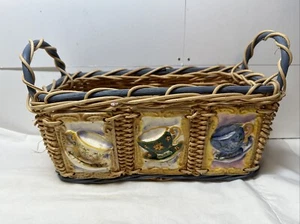 Kitchen Wicker Basket Teacup Ceramic Tiles w Handles Storage - Picture 1 of 12