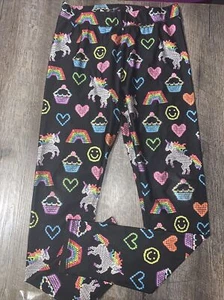 Justice sz 14 rainbow unicorn cupcake Smiley Face leggings guc - Picture 1 of 5