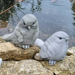 Steinfigur 2-er Set Vogel  Frostfest Wetterfest Steinguss Haus Deko Garten Stein - Bild 1 von 1