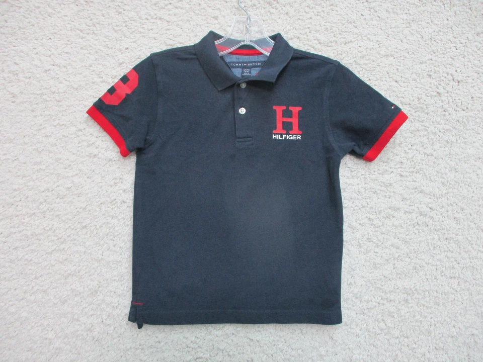 Tommy Hilfiger Polo Shirt Small Youth 8-10 Navy Blue Big Logo Casual Modern Boys - Image 1 of 4