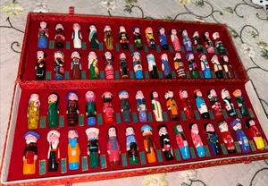 Vintage Chinese Nation 56 Hand Painted Porcelain 2” Figures In Brocade 13” Box - Picture 1 of 11