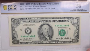 1993 $100., Federal Reserve Bank Note., PCGS AU-58., GFRB068 - Picture 1 of 2