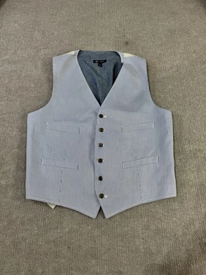 J Crew Suit Vest Blue Striped Seersucker Waistcoat Pocket Men XL - Image 1 of 4
