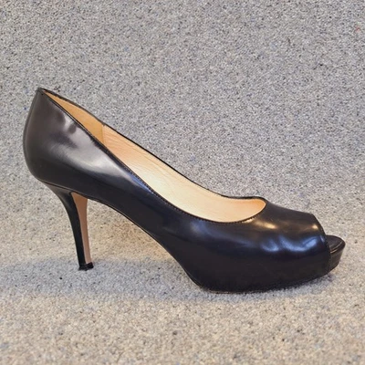 Max Mara Zapatos de Corte Negro Punta Abierta 40 UK 7 Charol 3.5" Tacón de Aguja Foto 1 de 4