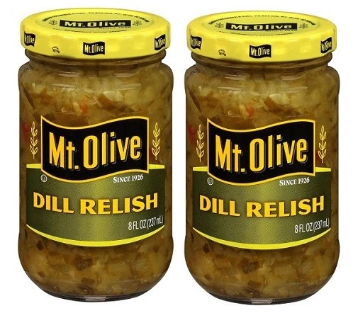 6 JARS Mount Olive Dill Relish 8 oz Pickle Hamburger Hot Dog Cubes Mt