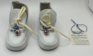 Vtg Little Strollers White Leather Baby Booties w/ Bells - New in Box - Picture 1 of 14