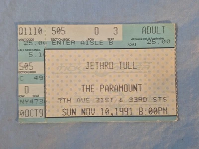 November 11-10-91 1991 JETHRO TULL Ticket Stub Paramount New York - Image 1 of 2