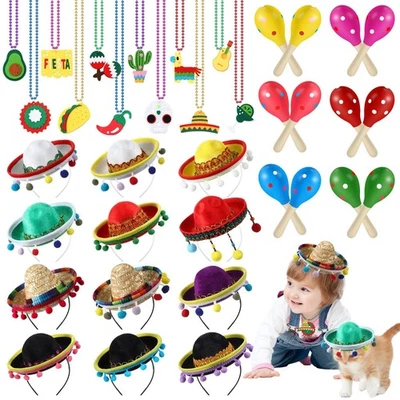 36 Pcs Fiesta Party Favors Includes 12 Mexican Sombrero Headbands Hat 12 Mara... - Image 1 of 4