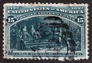 US Sc 238 Dark Green 15¢ 1893 Columbian Black Numeric Duplex Cancel - Picture 1 of 1