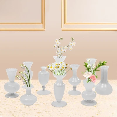 Juego de 10 jarrones de vidrio pequeños decorativos centros de mesa para el hogar decoración blanco Foto 1 de 4