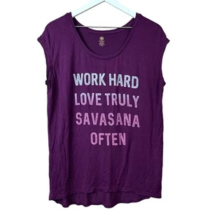 Gaiam Yoga Work Hard Savasana Burgundy Tee Women Sz L - Picture 1 of 4