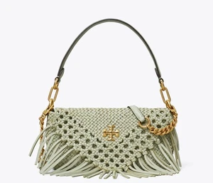 Tory Burch Kira Small Fringe Braided Leather Shoulder Bag Pine Frost NEW RRP£750 - Picture 1 of 11