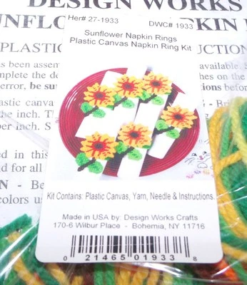 Design Works SUNFLOWER NAPKIN RINGS Plastic Canvas Kit  Makes 6 - Image 1 of 2