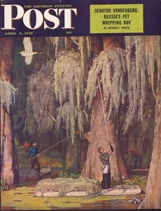 1947 APRIL 5 Florida Spanish Moss Pickers SATURDAY EVENING POST COVER ONLY #1 - Picture 1 of 3