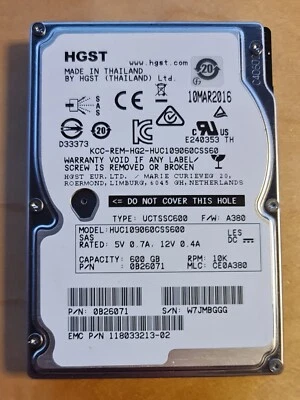 600GB SAS 6G 10k 64MB 2.5" HGST HUC109060CSS600 0B26036 Dell HP EMC IBM Lenovo - Image 1 of 3