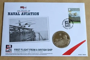 100 YEARS NAVAL AVIATION 2009 COVER + GUERNSEY 1ST FLIGHT BRITISH SHIP £5 COIN - Picture 1 of 4