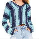 NEW wTag-WILDFOX Blue Chromatic Stroke Cropped Hooded Knit Sweater M