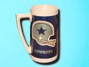 Vintage 1976 Thermo Serv Dallas Cowboys Plastic Mug White Blue - Picture 1 of 4