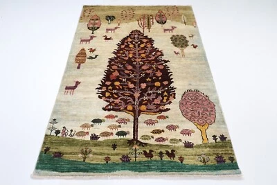 4 x 6 ft Tree of life Area Rug Afghan Hand Knotted Veg Dye Silk Wool Rug - Image 1 of 4