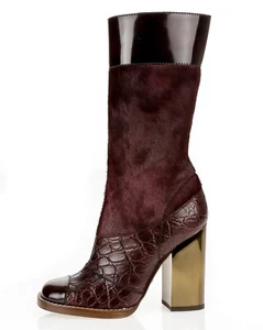 DOLCE & GABBANA bordeaux haircalf leather boots precious gold heel size 36 $2034 - Picture 1 of 6