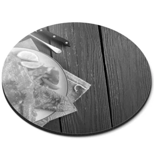 Runde Maus Matte (bw) - Fish & Chips Abendessen Meer Englisch #43910 - Bild 1 von 8