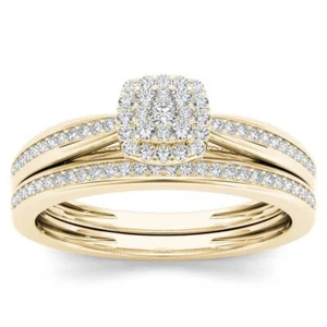 10k Yellow Gold 0.25Ct Diamond Halo Wedding Bridal Set Ring Sz 9, H-I I2 - Picture 1 of 8