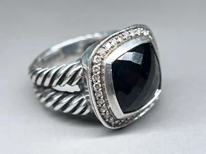 Women's David Yurman Albion 11MM Sterling Diamond & Onyx Cable Ring Size 6 - Picture 1 of 5